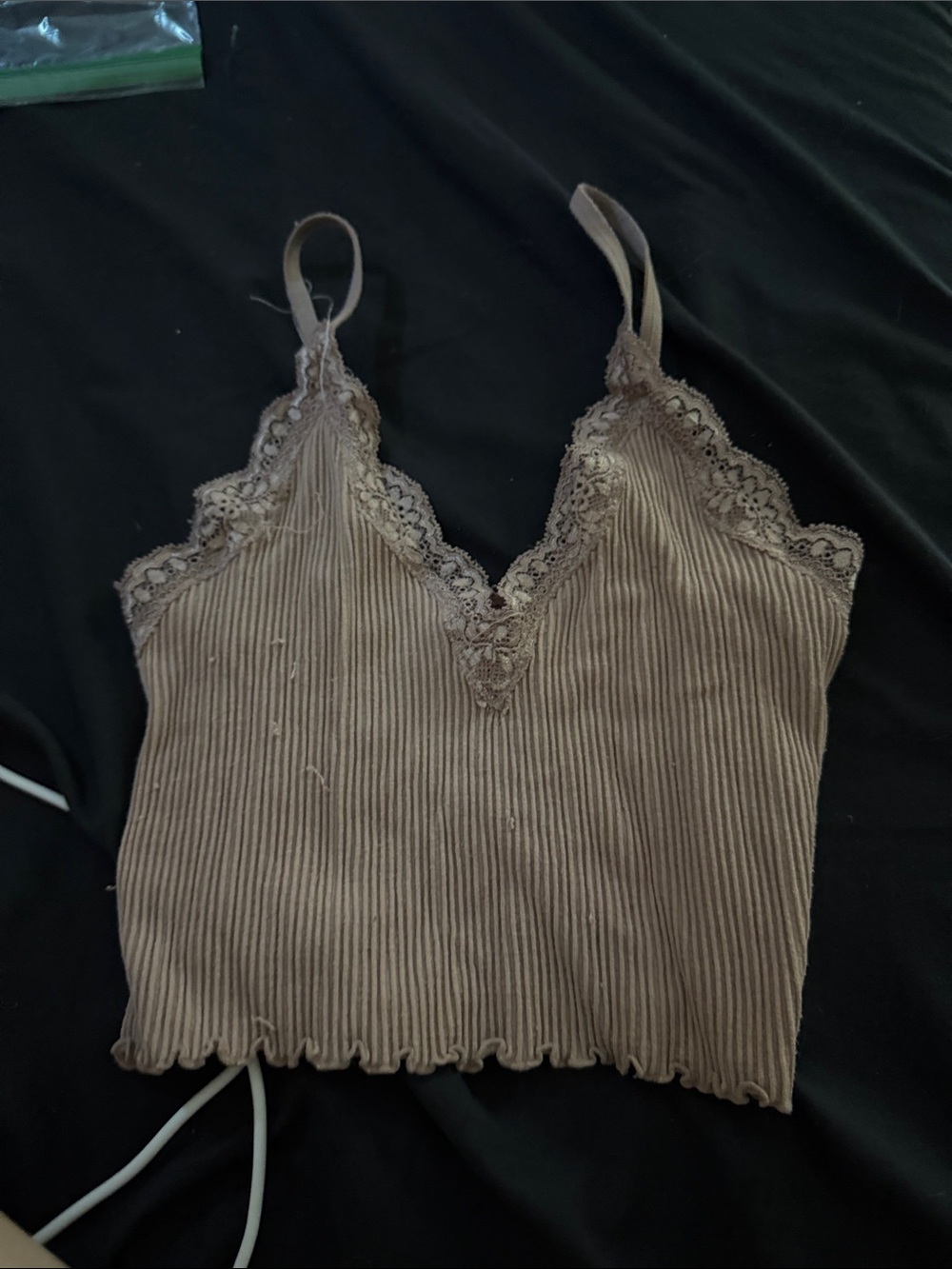 Lace-Trim Ribbed Cami Tank Top - Taupe